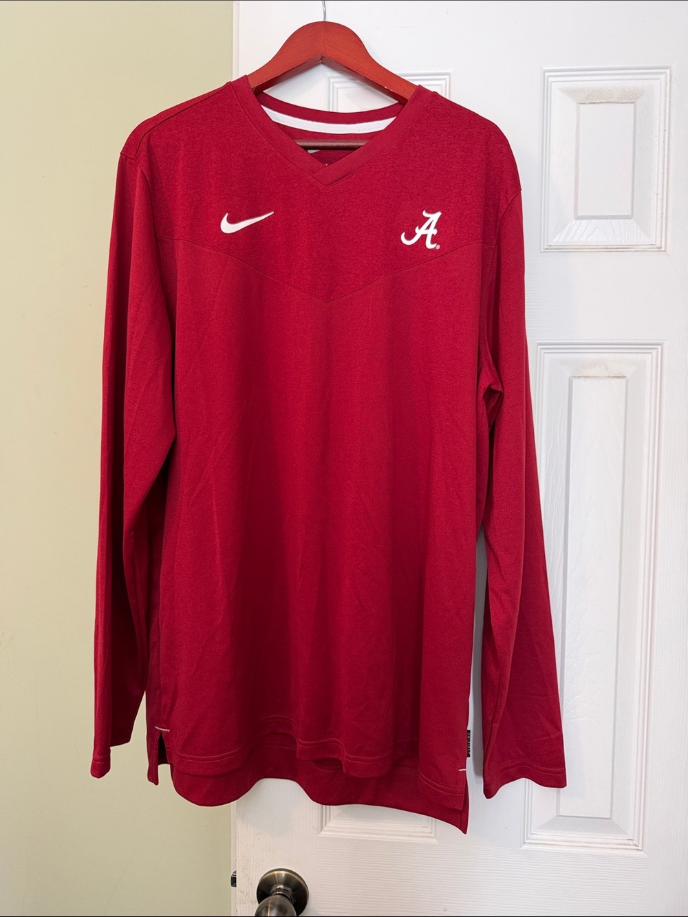 Nike Alabama Crimson Long Sleeve V-Neck Performance Shirt - Red/White